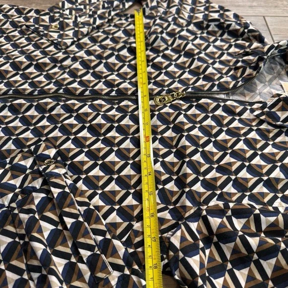 MICHAEL Michael Kors Zip-Front Shirt Size 2 Geometric Print Long Sleeve Blouse - Picture 6 of 11